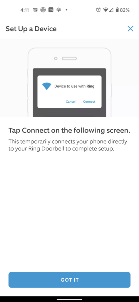 ring app temporarily connect to ring doorbell